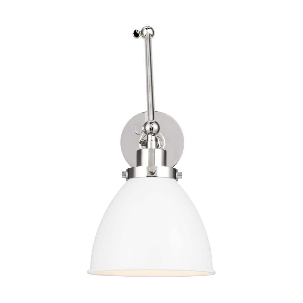 Wellfleet Matte White and Polished Nickel 14" Dimmable Armed Sconce