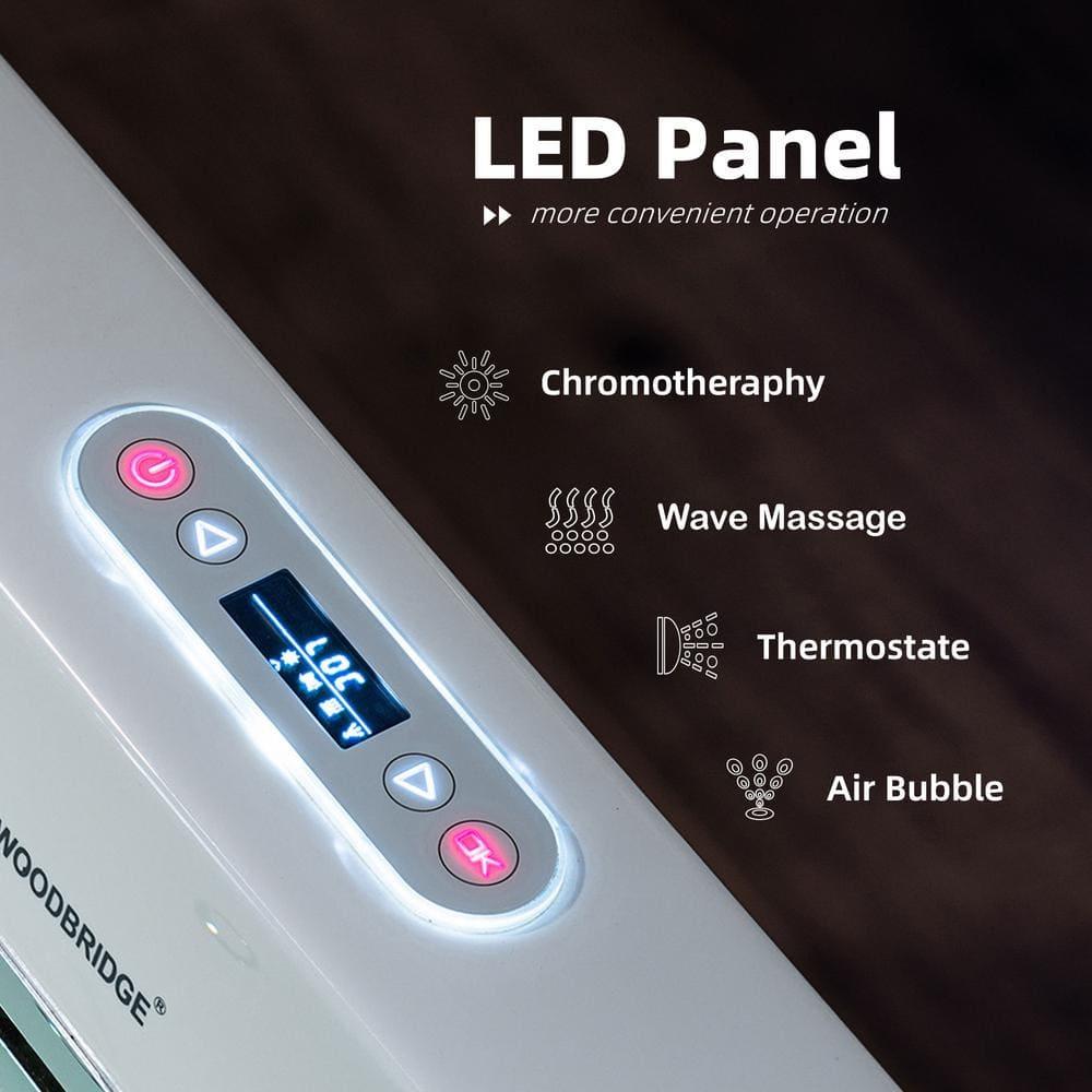 72" x 35-3/8" Whirlpool and Air Bath Heated Soaking Combination Tub with Wide Rim, LED Control Panel