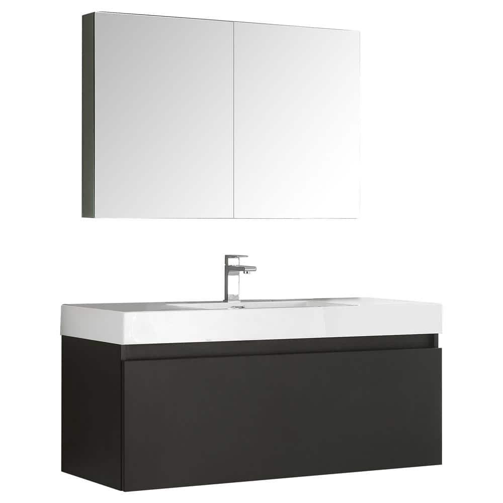Mezzo 48"Black Wall Hung Bathroom Vanity & Medicine Cabinet