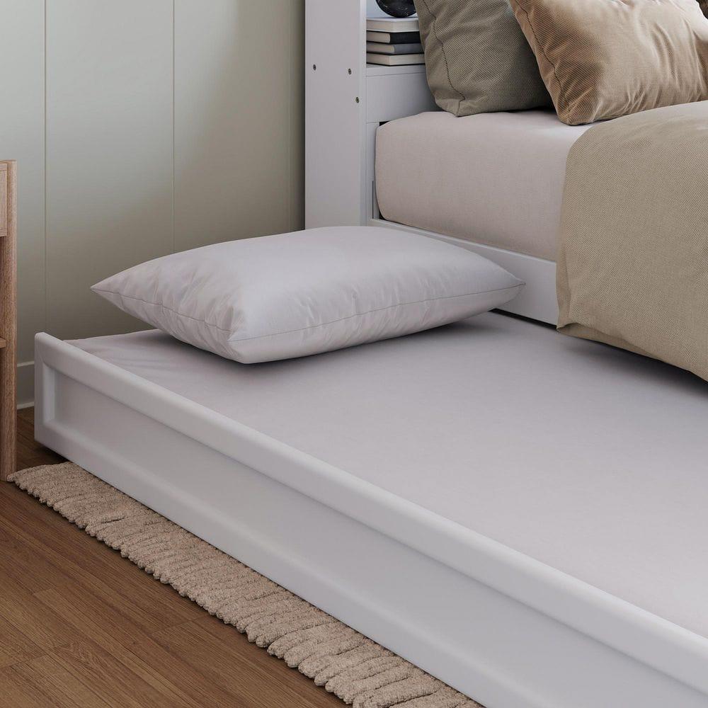 Lucia Twin XL Wood Platform Bed with Panel Footboard & Twin XL Trundle in White