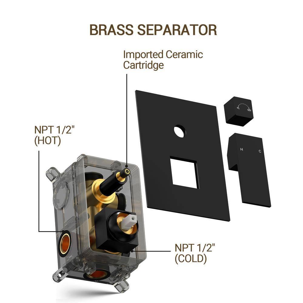 YAWWALK 10" Shower Head with 3-Spray Patterns Handheld in Matte Black (Valve Included)