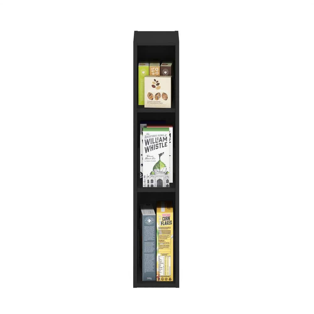 Furinno Fulda 3-Tier Space Saving Storage Shelf Bookcase, 6-Inch Width, Blackwood