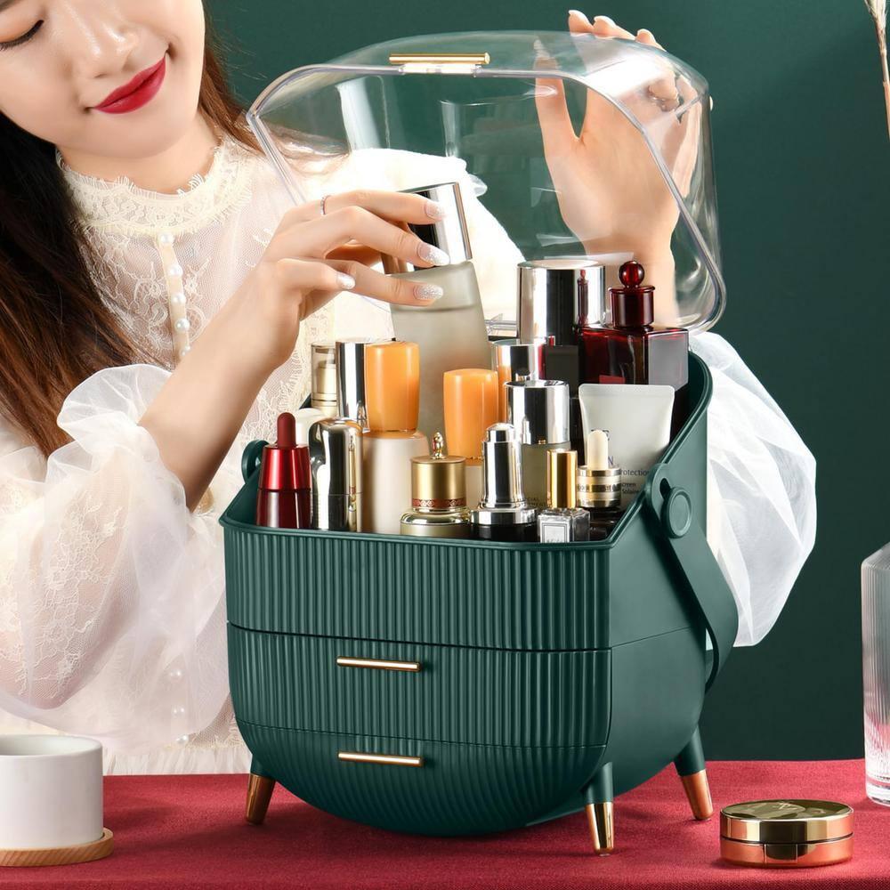 Make up Organizers and Storage, Makeup Organizer for Vanity, Cosmetics Skincare Organizers with Lid and Drawers, Cosmetic Display Cases for Countertop, Bathroom, Ideal Gifts for Women(Light Green)