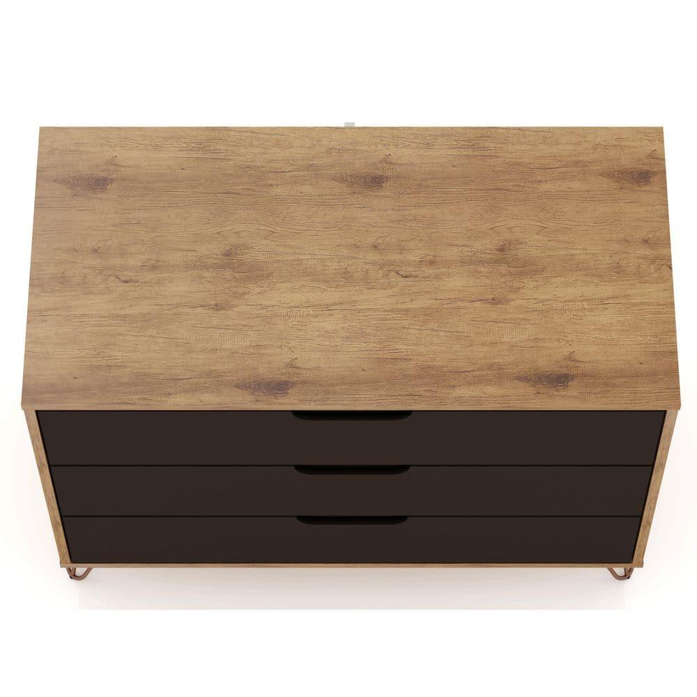 Rockefeller Dresser Natural/Brown - Manhattan Comfort: Mid-Century 3-Drawer Storage for Bedroom, MDF Composite