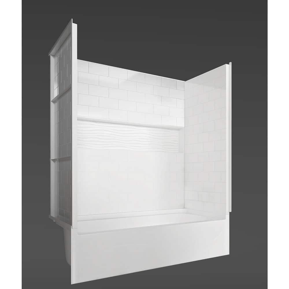 Vanity Art B3031-RIGHT + BSW01-WALL 60" x 32" 4-Piece Direct-to-Stud Alcove Tub Surround With Right Drian Soaking Bathtub Combo
