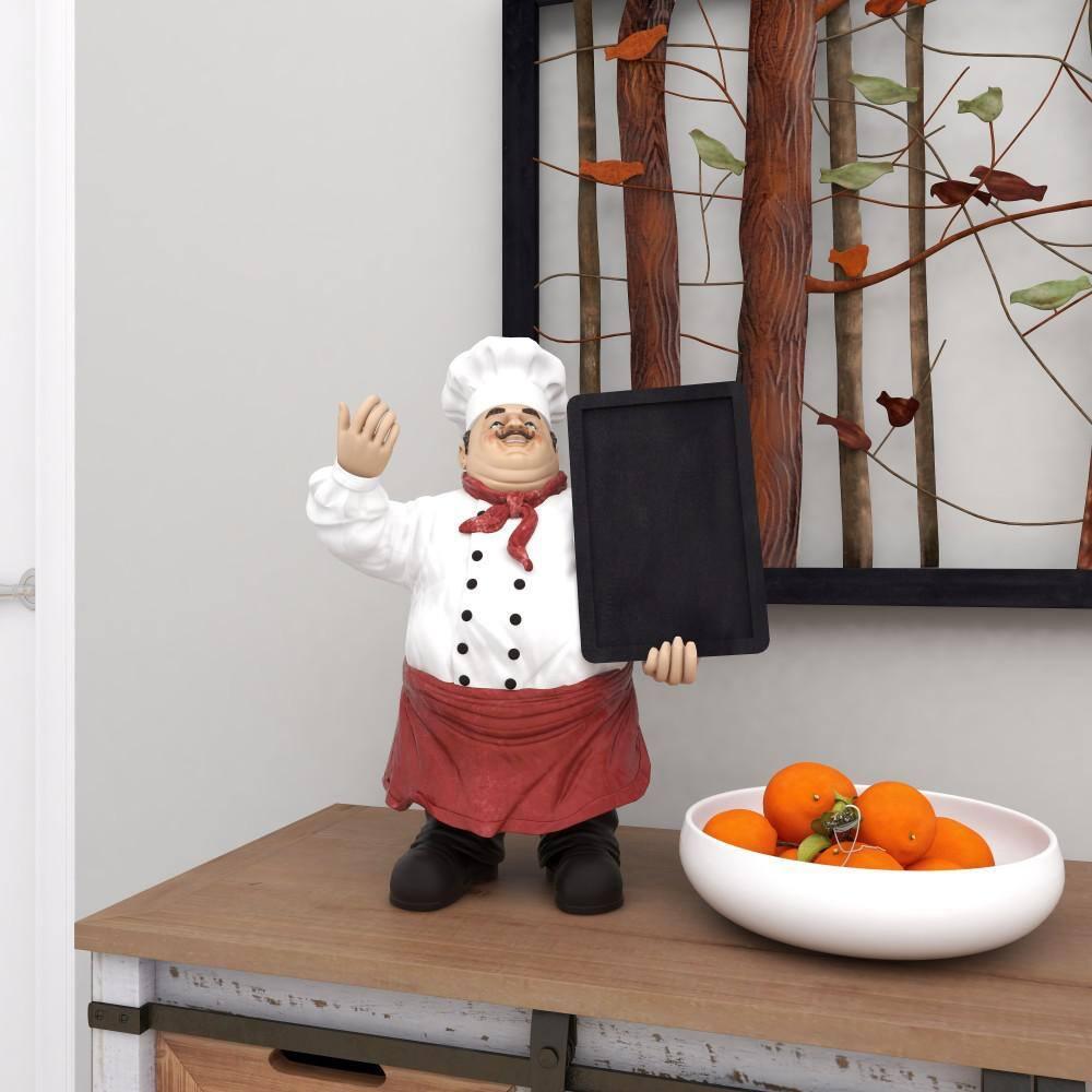 15" x 19" Multi Colored Polystone Chef Sculpture with Chalkboard, by DecMode