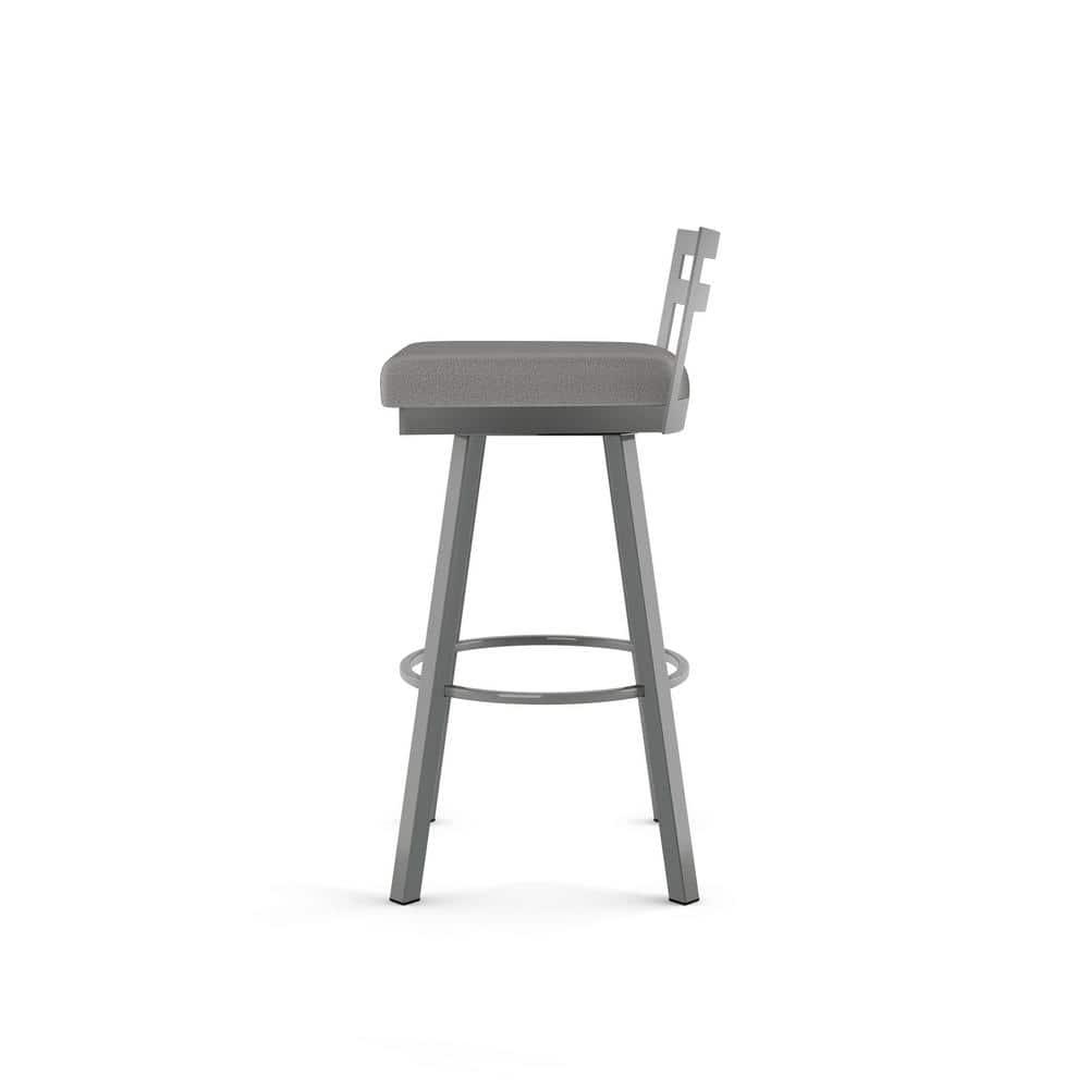 Amisco Derek 30 In. Swivel Bar Stool - Grey Polyester / Metallic Grey Metal