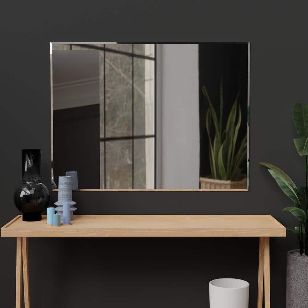 36"X48" inch Clear Rectangle Beveled Polish Frameless Wall Mirror with Hooks