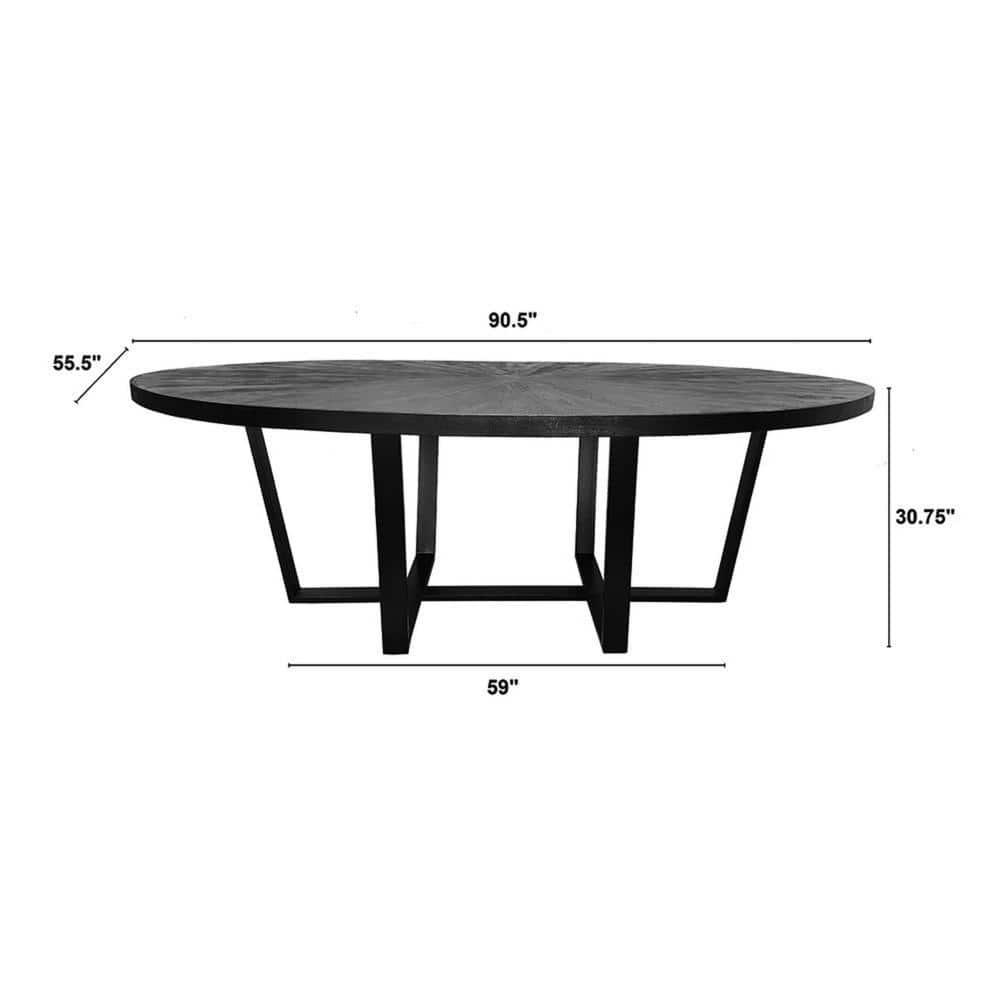 Benjara BM312095 91 in. Raj Round Dining Table - Cross Legs Design - Acacia Wood - Iron - Black