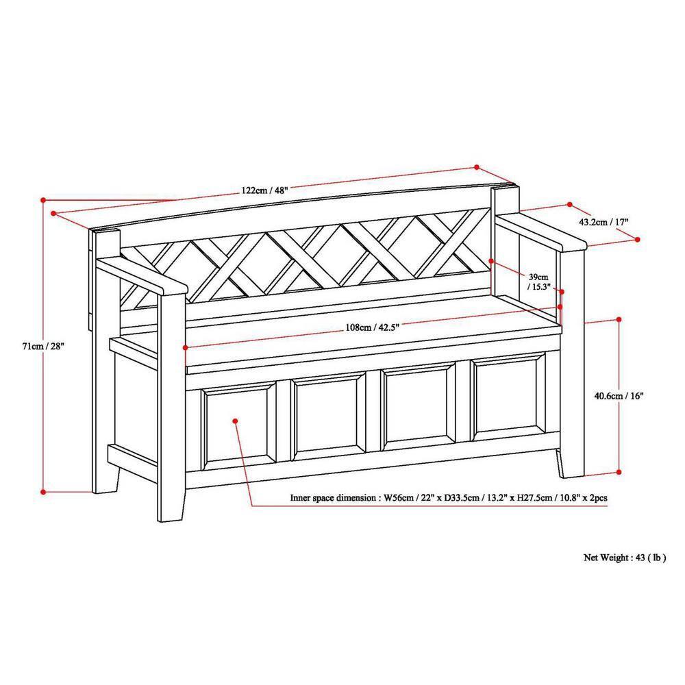 Simpli Home Amherst Solid Wood Entryway Lift Top Storage Bench