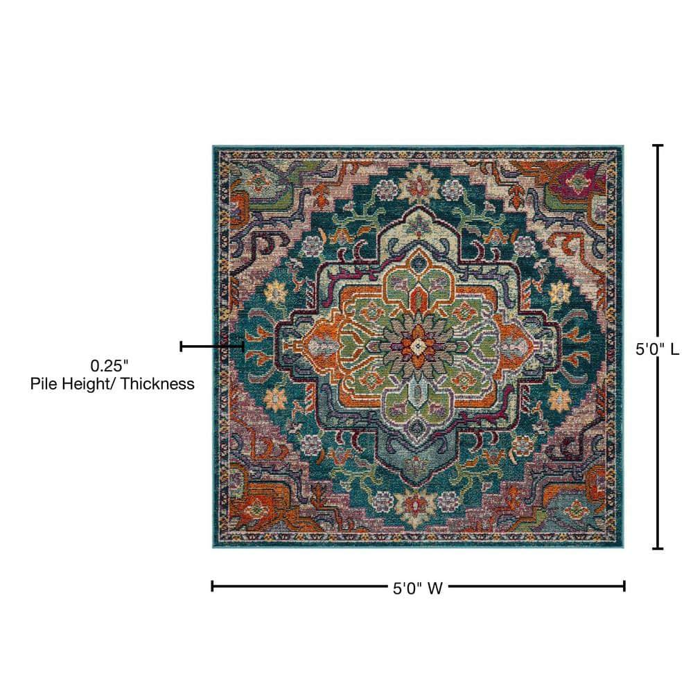 Crystal CRS501 Loomed Indoor Area Rug - Teal/Rose - 5'x5' - Safavieh