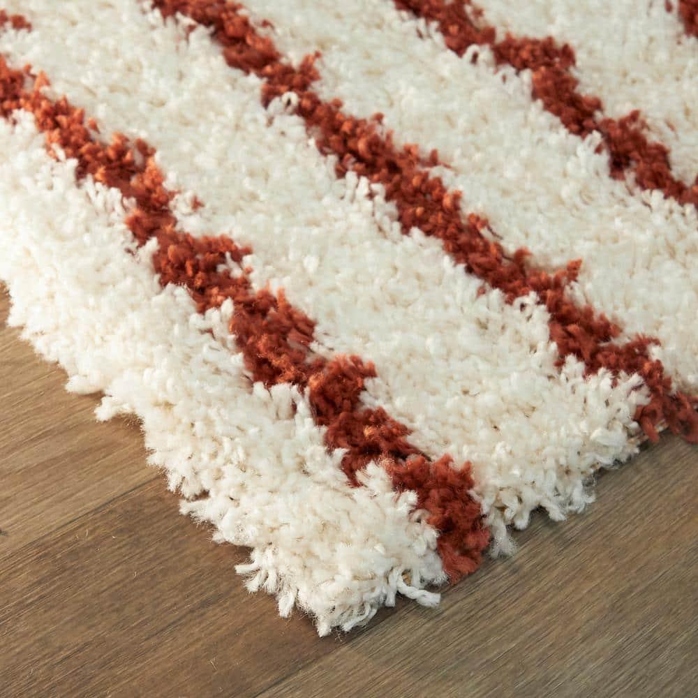 Balta Rugs 7'10"x10' Janus GeometricTeen Shag Rug Orange: High Pile, Stain-Resistant, Machine Made, Indoor Use