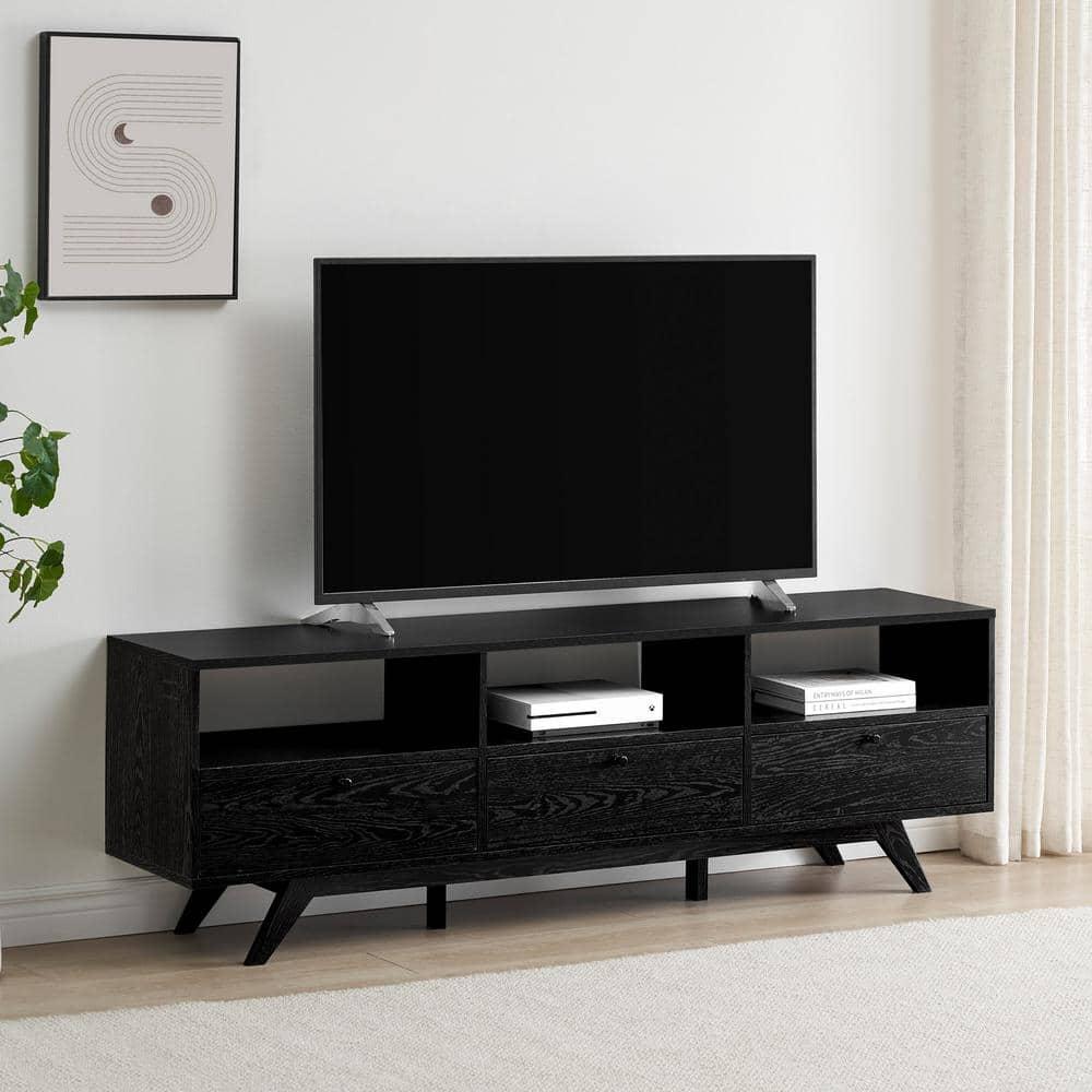 Walker Edison Mid-Century Modern Storage TV Stand for TVs up to 80”, Black
