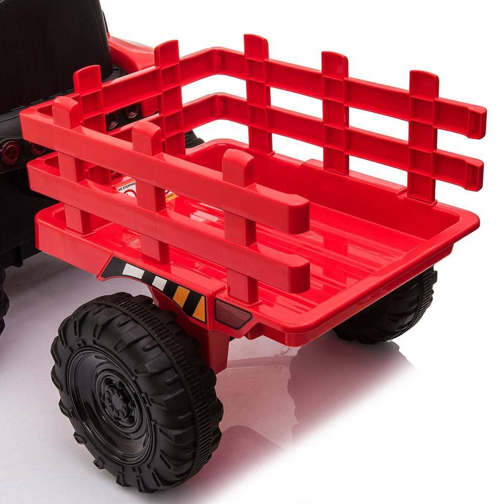 12V Kids Ride On Tractor with Trailer, Battery Powered Electric Car with Music, USB, Music, LED Lights
