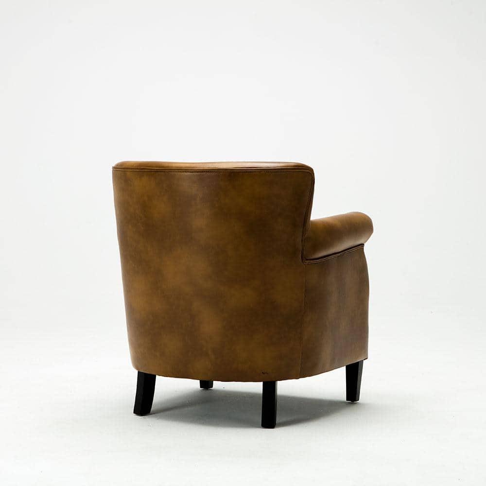 Comfort Pointe Holly Club Chair Camel: Upholstered Nailhead Trim, Faux Leather, Sturdy Wood Frame