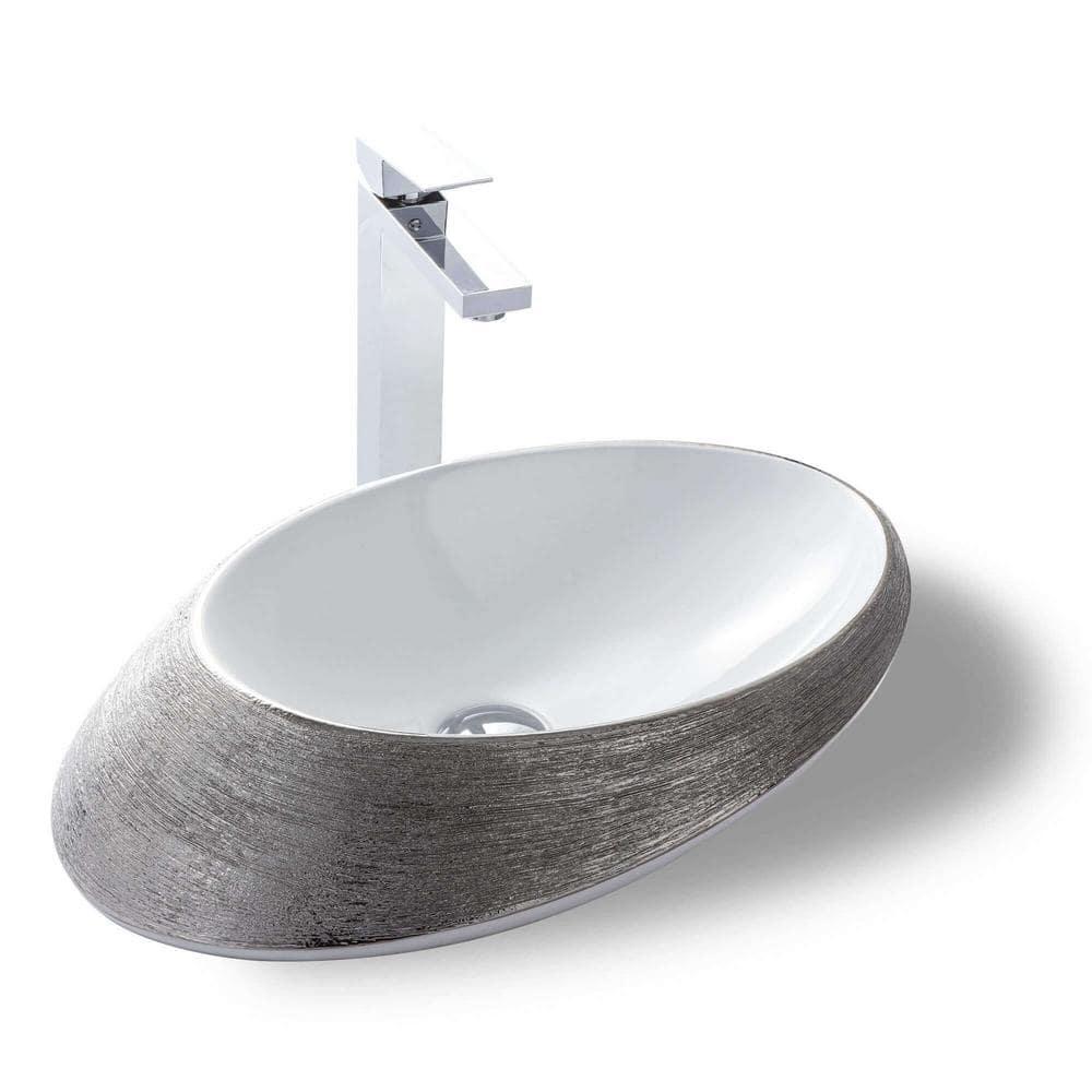 Vitreous China Oval Vessel Bathroom Sink with Overflow