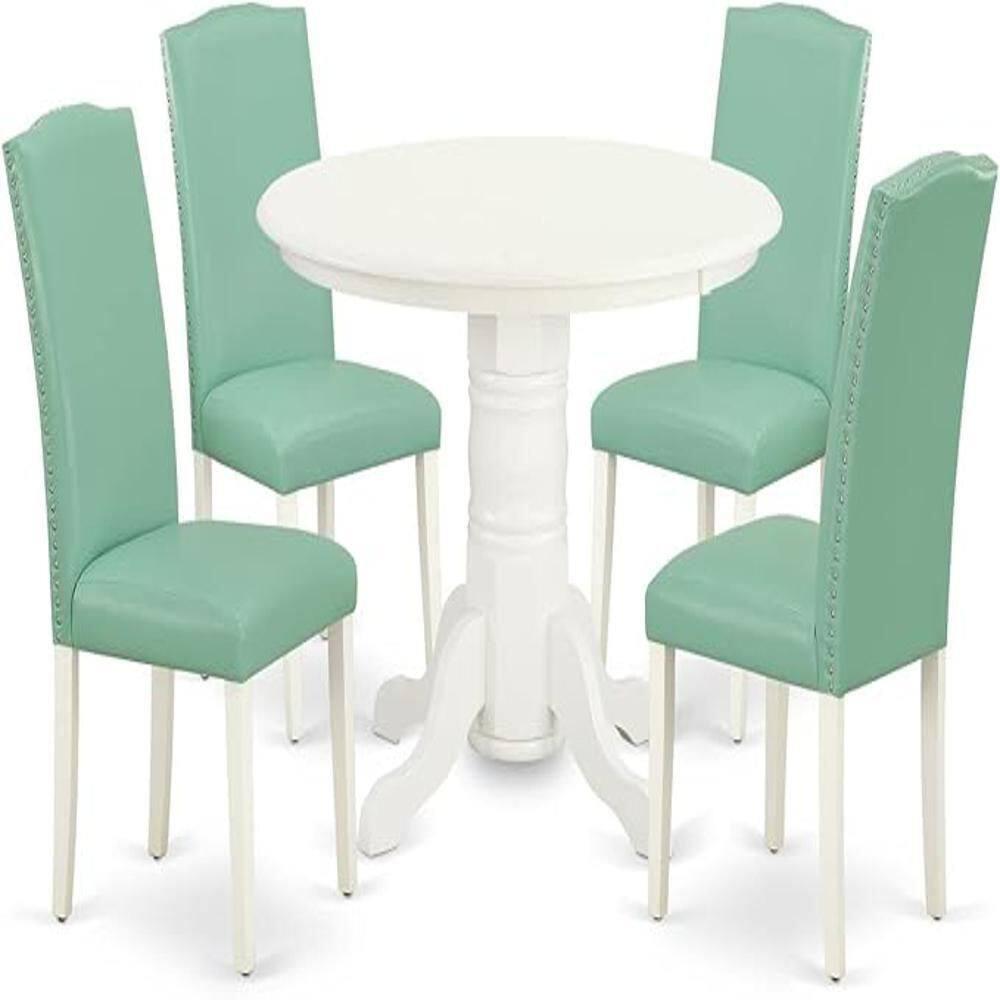 East West Furniture Shelton 5-piece Wood Dining Set in Linen White/Pond