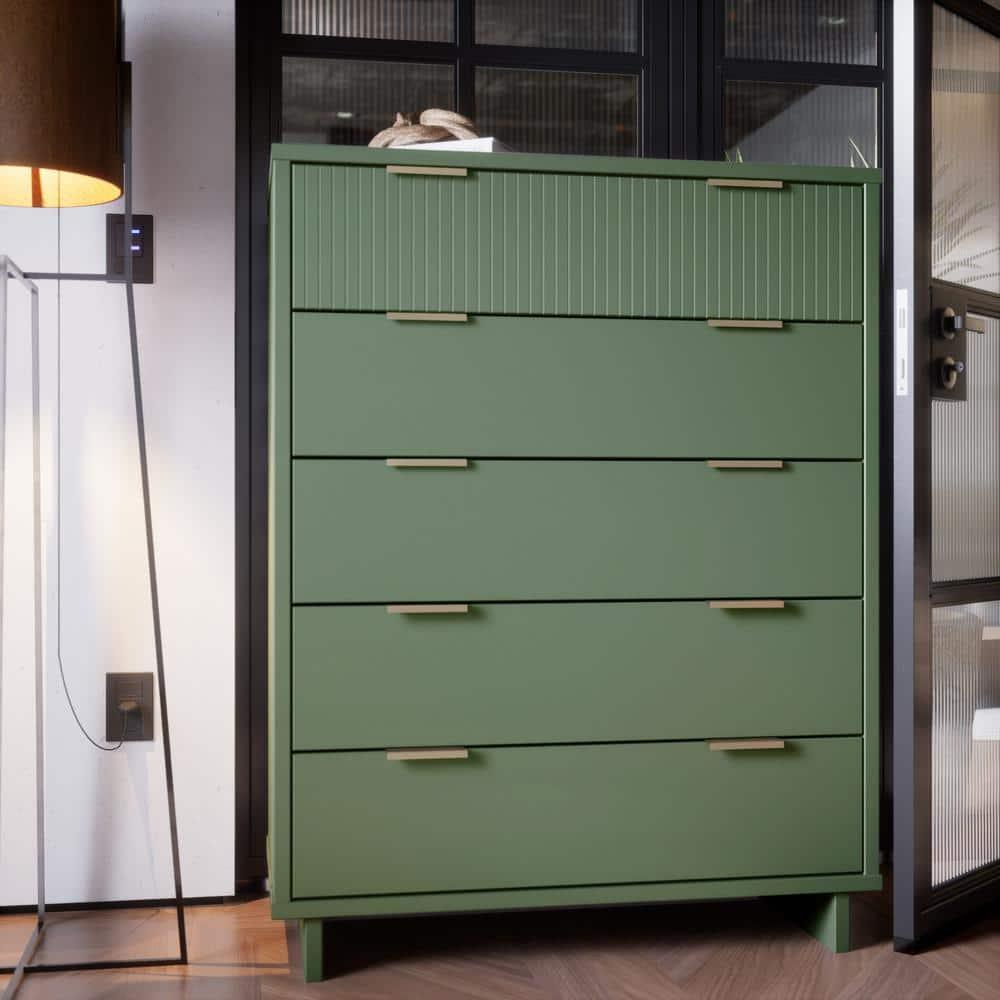 Tall Granville Modern 5 Drawer Dresser Sage Green - Manhattan Comfort: UV Painted, Soft Close, Metal Handles