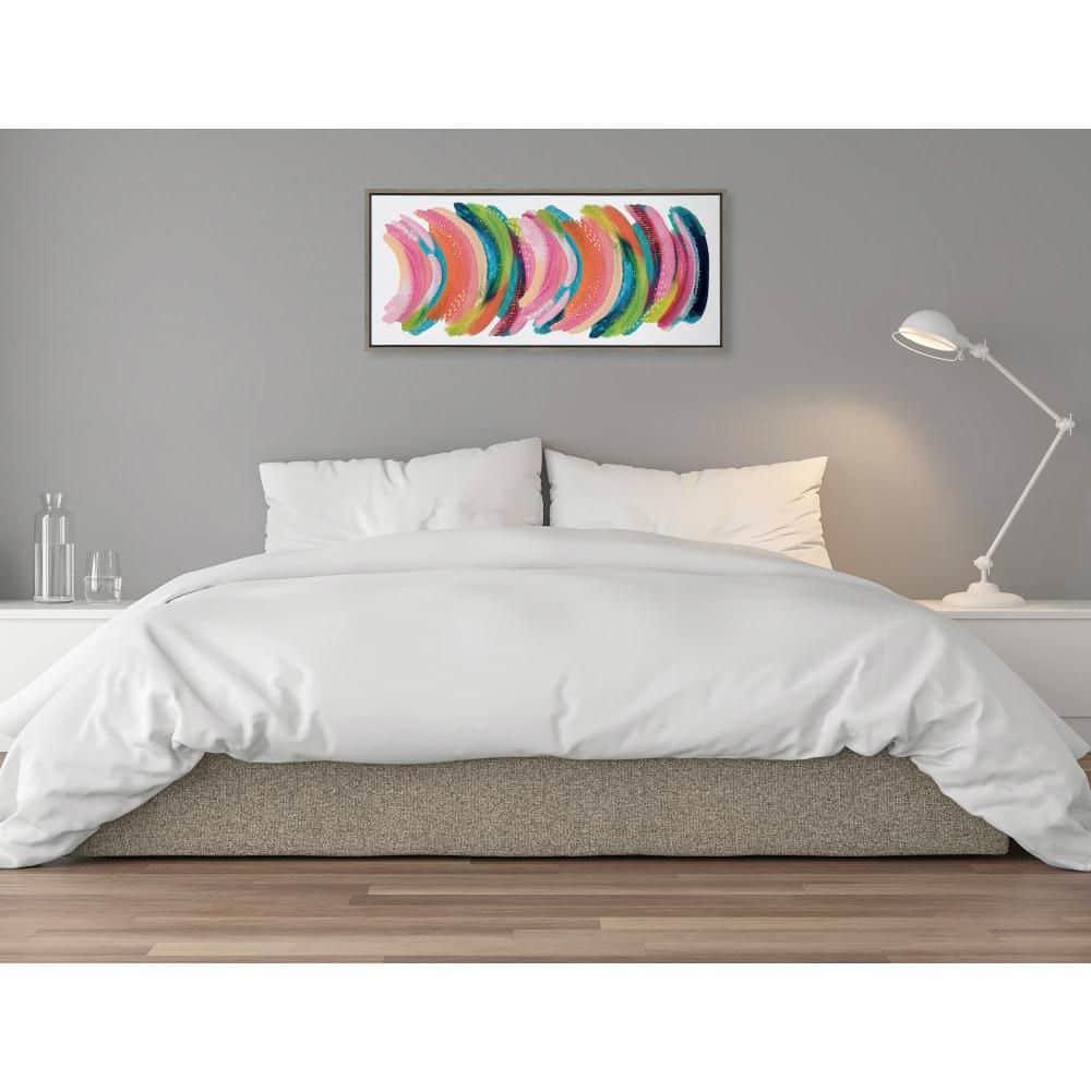 Kate and Laurel Sylvie Bright Abstract Framed Canvas Wall Art by Jessi Raulet of Ettavee, 18x40 Gray, Modern Colorful Brushstrokes Art for Wall
