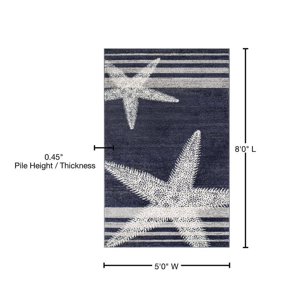 Nuloom Starfish Animal Print 5x8 Indoor Area Rug for Living Room Bedroom Dining Room Kitchen, Blue/Grey