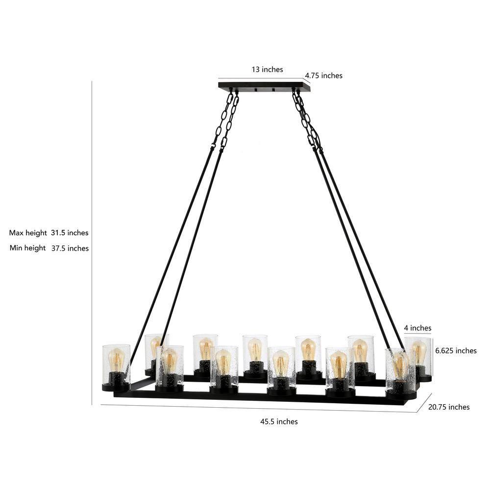 JONATHAN Y JYL7555A Coronet 45.5" 12-Light Seeded Glass/Iron Rustic Farmhouse Rectangular LED Candelier, Industrial, Vintage for living room, dinning room, bedroom Bulb Included, Oil Rubbed Bronze