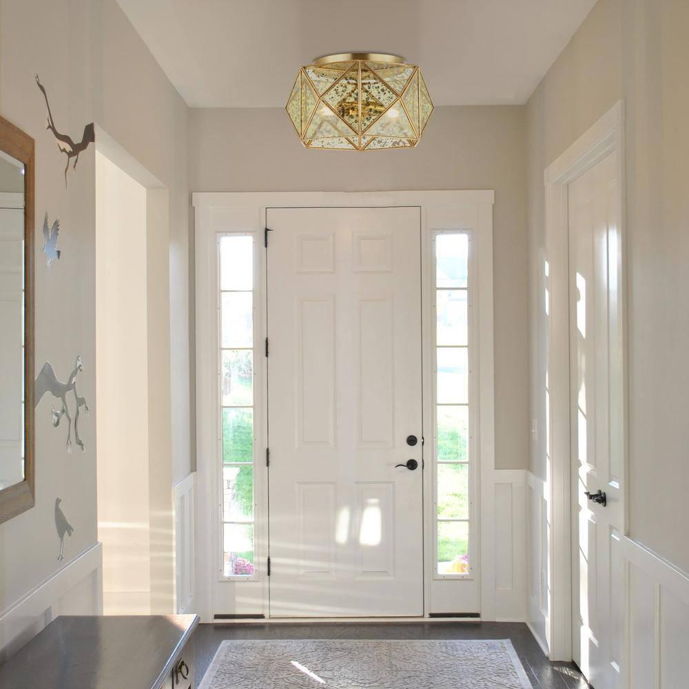 JONATHAN Y JYL9927A Violet 12.5" 2-Light Industrial Vintage Iron/Glass LED Flush Mount Farmhouse Modern 2700K Cozy Warm Light Kitchen Hallway Bathroom Stairwell Entryway Foyer, Brass Gold