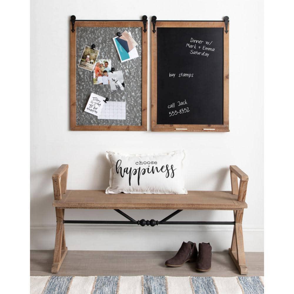 Kate and Laurel Cates Modern Farmhouse Barn Door Wood Framed Chalkboard, Rustic Brown