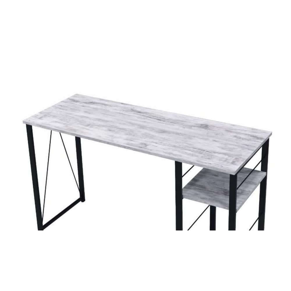 Vadna Writing Desk Weathered White/Black - Acme Furniture: 47-Inch Modern Desk with Open Storage Shelf