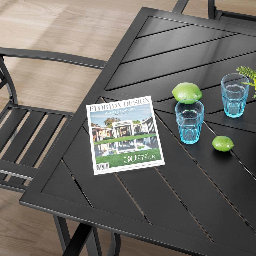 Nuu Garden Outdoor 7-Piece Iron Dining Set with 1.77'' Umbrella Hole