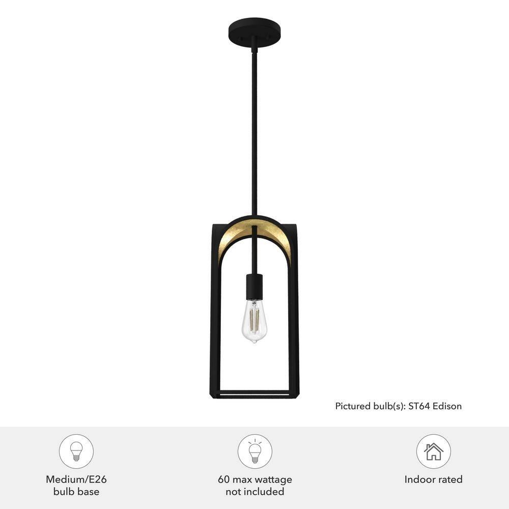 Dukestown 7.5" Mini Pendant in Natural Black Iron with Gold Leaf