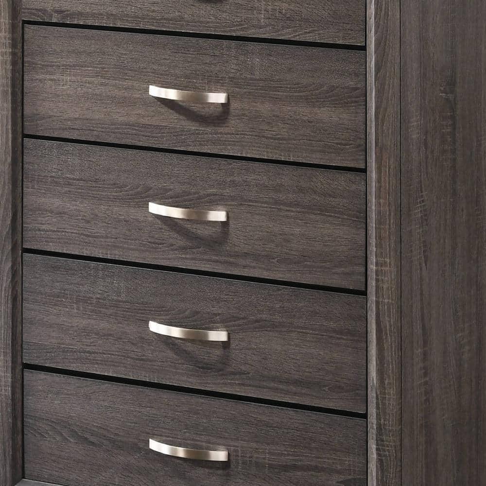 Benjara Chest with 5 Storage Drawers and Grain Details, Gray