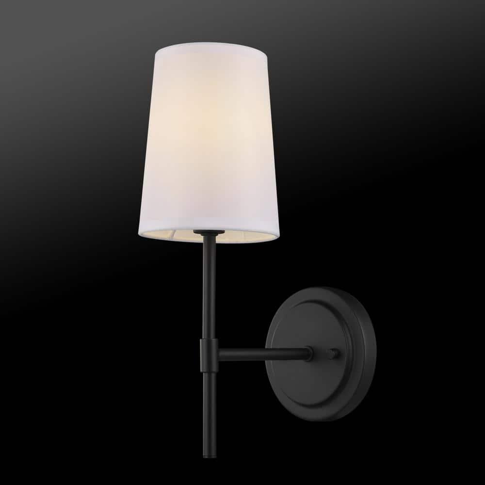 1-Light Clarissa Wall Sconce Matte Black with Fabric Shade White - Globe Electric: ETL Listed, Linen Shade, Metal Body