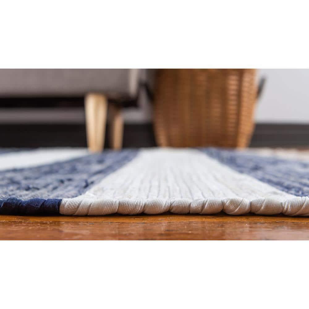 Unique Loom Chindi Rag Collection Area Rug - Striped (5' 1" x 8' Rectangle Navy Blue/Ivory)