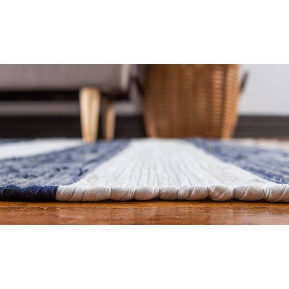 Unique Loom Chindi Rag Collection Area Rug - Striped (2' 7" x 6' 1" Runner Navy Blue/Ivory)