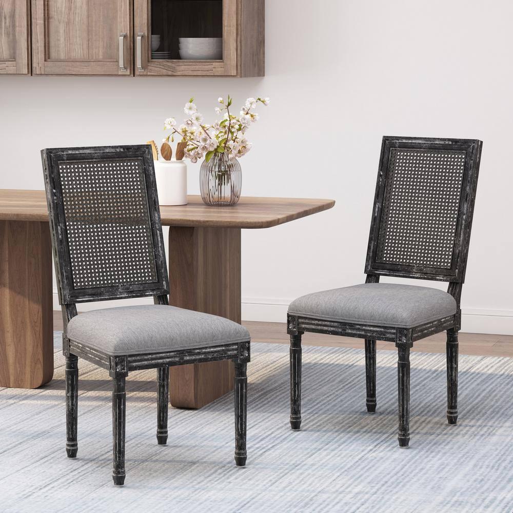 Noble House Beckstrom French Wood Upholstered Dining Chair, Set of 2, Gray
