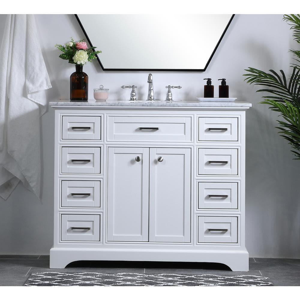 Elegant Decor Americana 42" Single Marble Top Bathroom Vanity in White