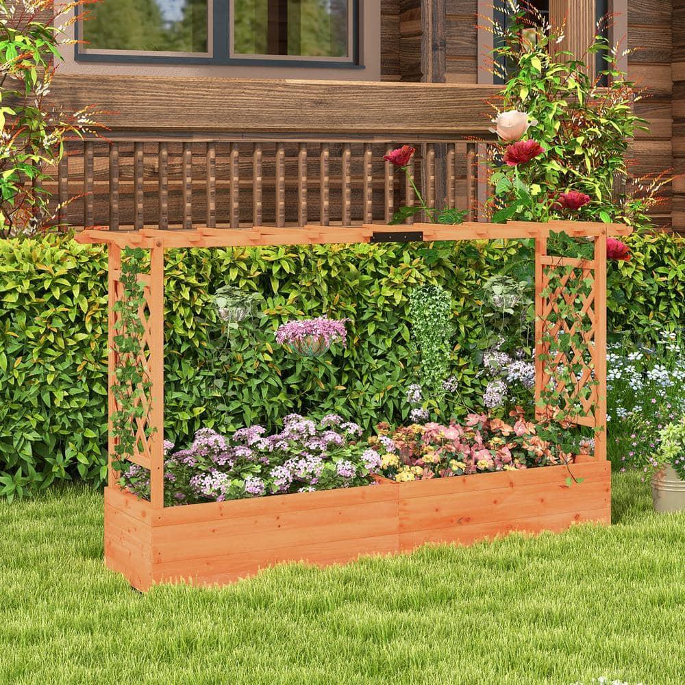 Yardi Yard Raised Garden Bed with Side Trellis Hanging Roof and Planter Box-Orange, Raised Garden Bed for Patio or Yard Gardening