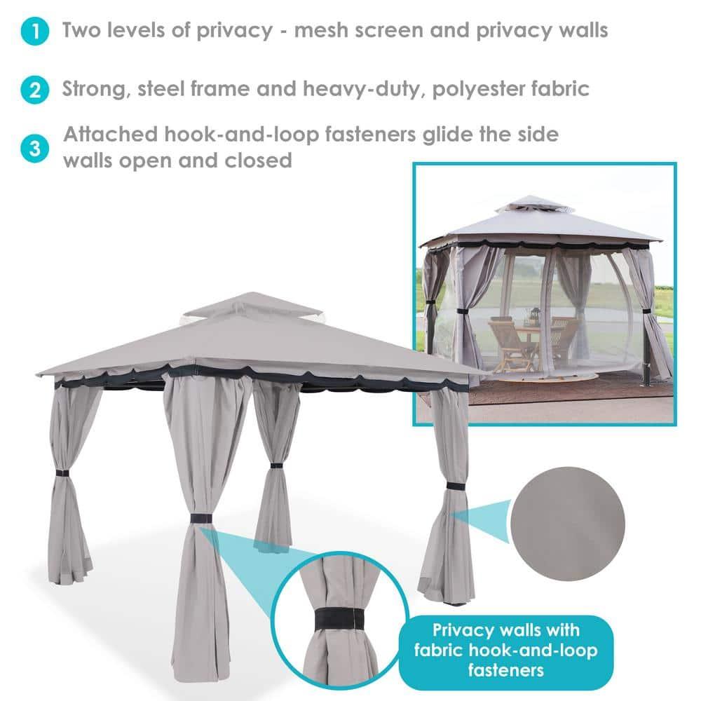 Sunnydaze Soft Top Rectangle Patio Gazebo with Screens and Privacy Walls for Backyard, Garden or Deck - Gray