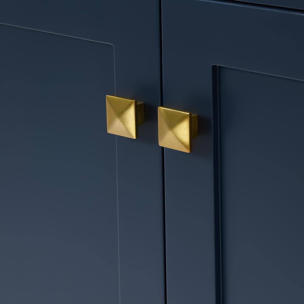 ARIEL 49" Bathroom Vanity with 1.5" Edge Pure White Quartz Countertop & Backsplash, Center Rectangular Sink, 2 Soft Closing Doors, 9 Full Extension Dovetail Drawers, Brushed Nickel - Midnight Blue