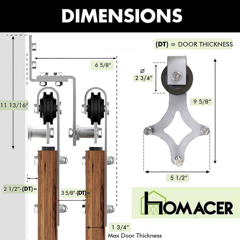 Homacer Brushed Nickel Double Track Z-Shape Bypass Sliding Barn Door Hardware Kit, for Two/Double Doors, 6ft Long Flat Track, Diamond Design Roller, Heavy Duty, for Interior Use