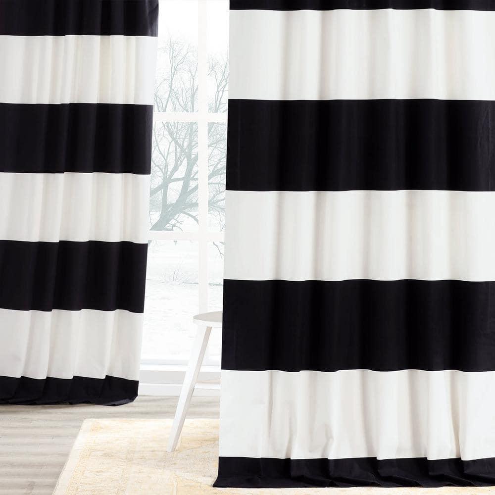 Onyx Black & Off White Horizontal Stripe Curtain (1 Panel), Onyx Black & Off White, 50W X 96L