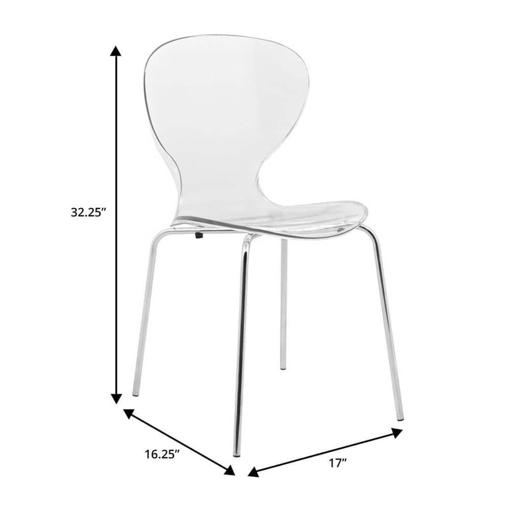 LeisureMod Oyster Modern Acrylic Dining Chair with Molded Seat and Chrome Legs, Stackable Design for Kitchen, Dining Room, Office, Lounge, or Cafe