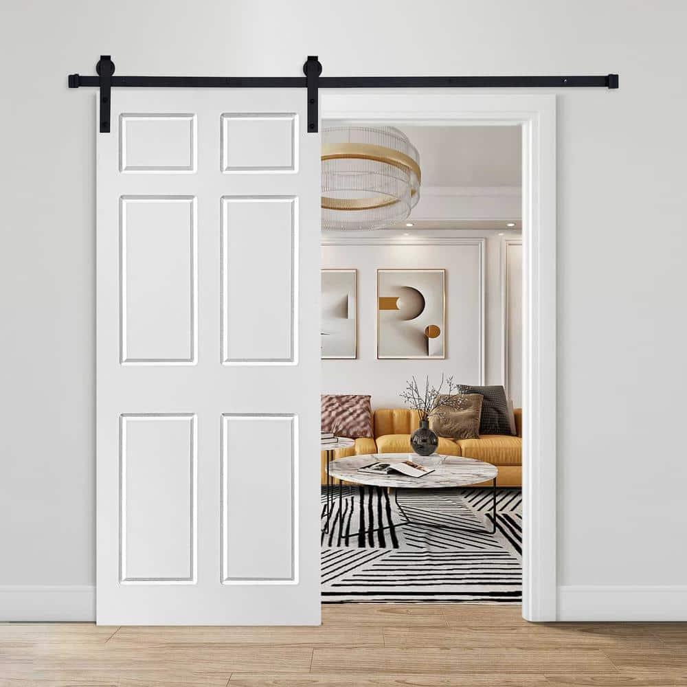 White Solid Hybrid Core 6-Panel Barn Door Kit