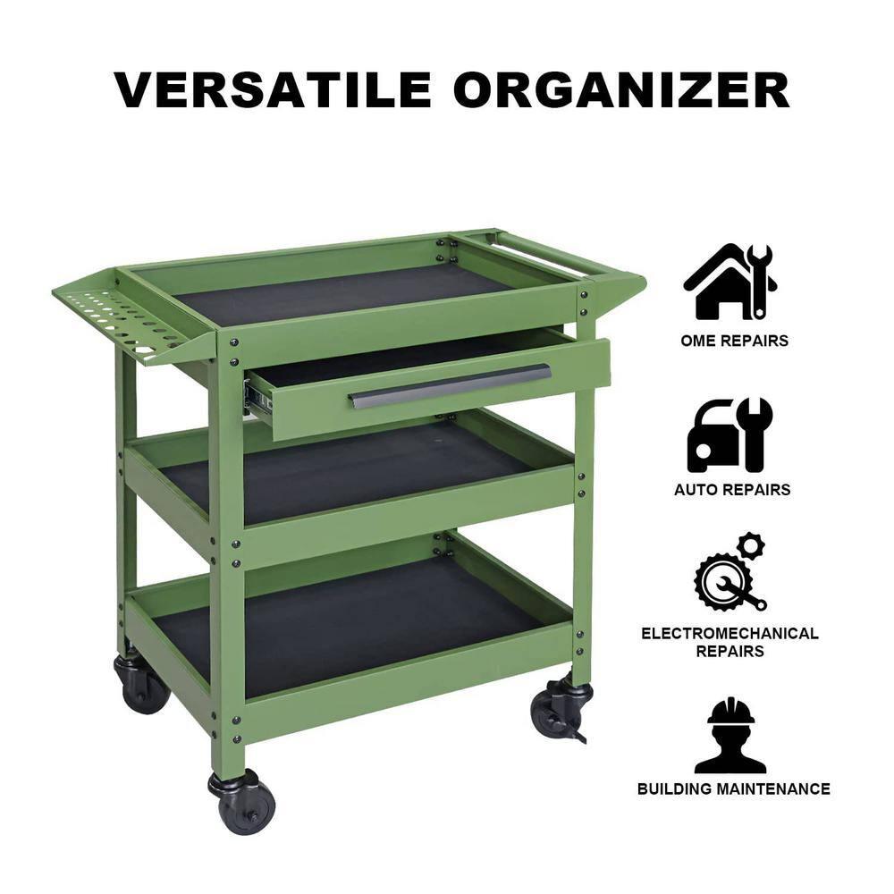 Torin 3 Layers Utility Cart:Multifunction Rolling/Service Tool Cart for Home, Green