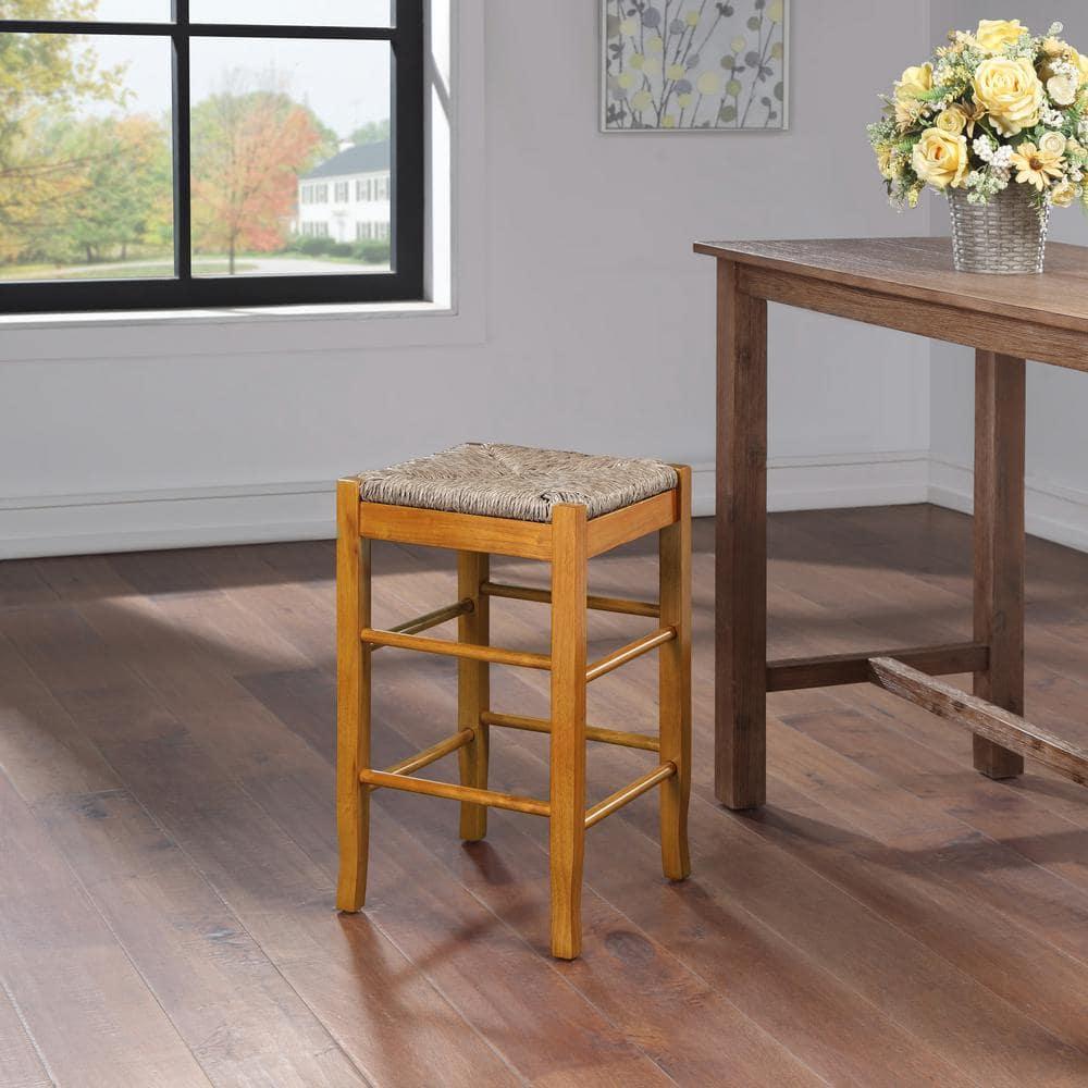 24" Rush Seat Counter Height Barstool Oak - Boraam: Hardwood Frame, Handwoven Seat, Floor Glides