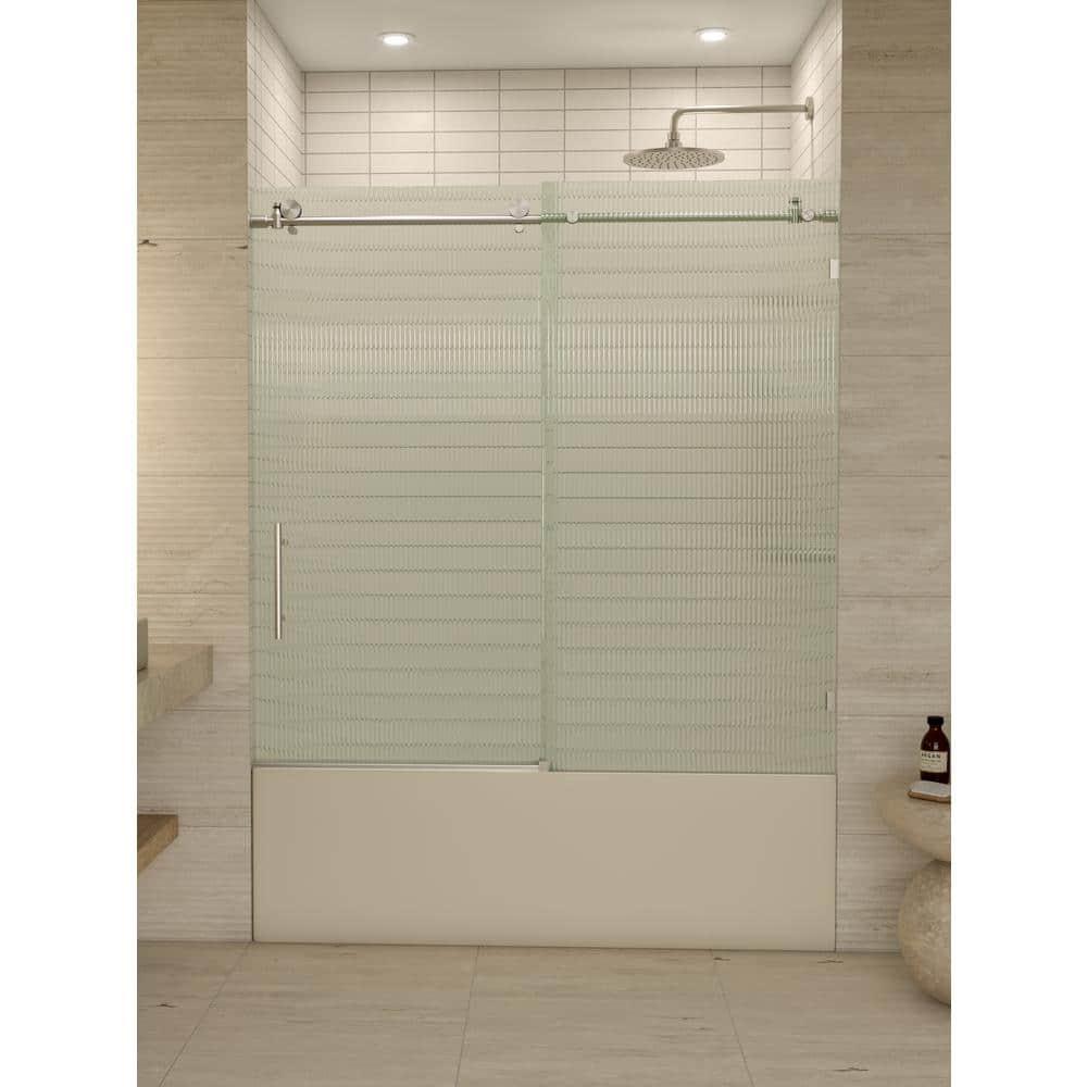 Galaxy 56 - 60 in. x 60 in. Fully Frameless Fluted Sliding Bathtub Door
