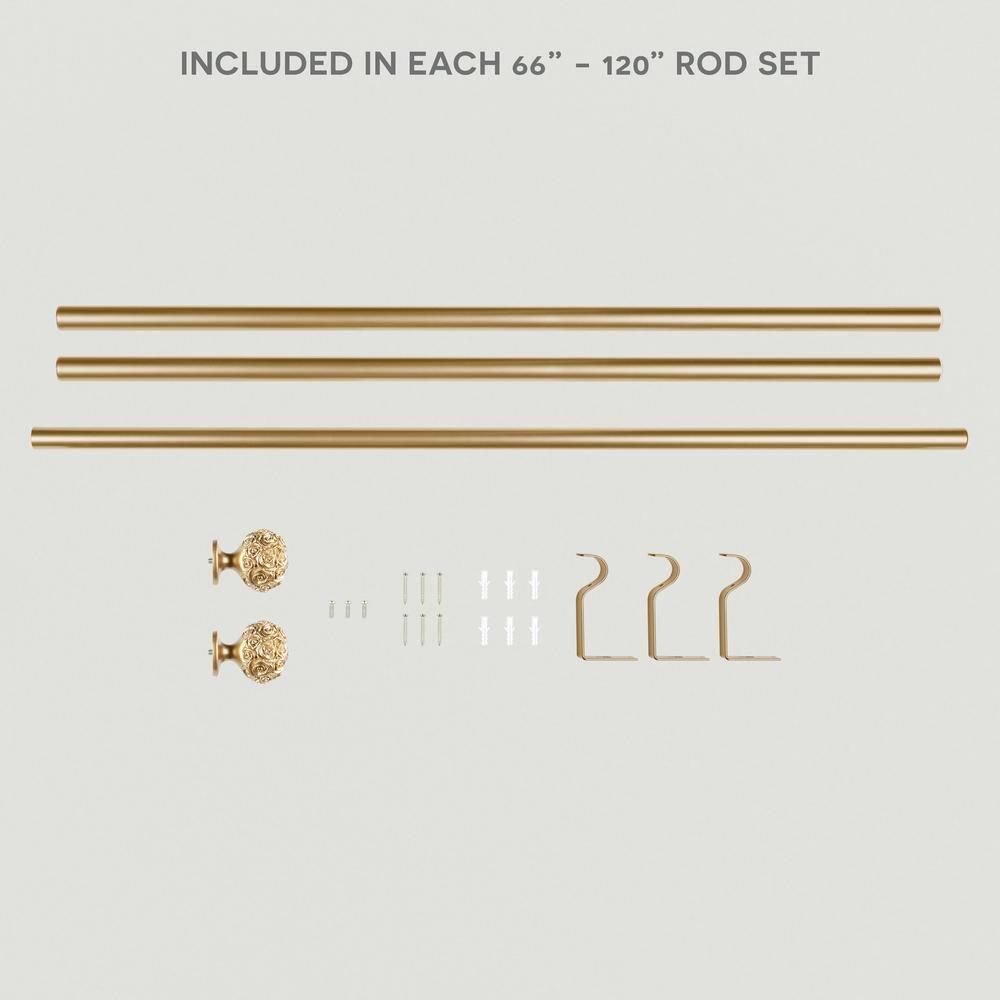 EXCLUSIVE HOME Peony 1" Curtain Rod and Coordinating Finial Set, Gold, Adjustable 66"-120