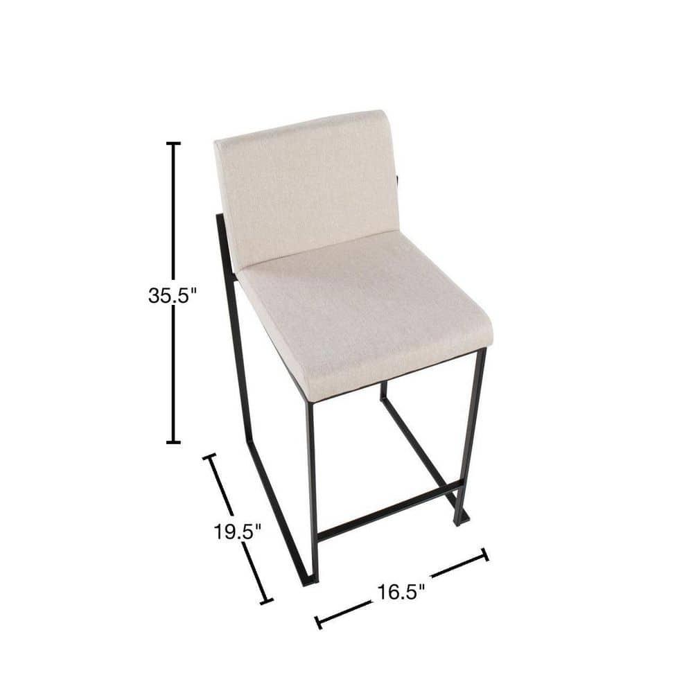 Set of 2 FujiHB Polyester/Steel Counter Height Barstools Black/Beige - LumiSource: Modern Upholstered, 250lb Capacity