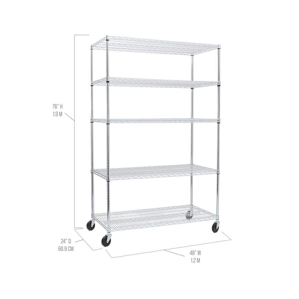 UltraDurable 24" D 5-Tier NSF-Certified Steel Shelving with Wheels