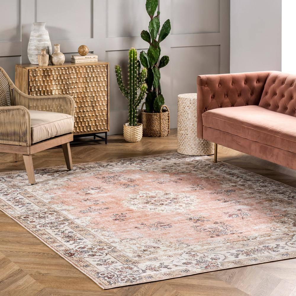 Nuloom Ren Vintage Floral Pet Friendly Machine Washable Area Rug, 2' x 3', Peach